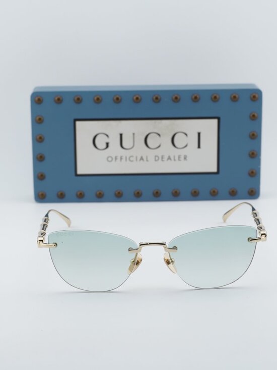 Gucci GG2063S 003 Cat Eye Sunglasses - Shiny Endura Gold/Green Gradient Mirror main image 7